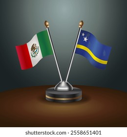 Mexico and Curacao table flags relation  with gradient backgrund. Vector Illustration