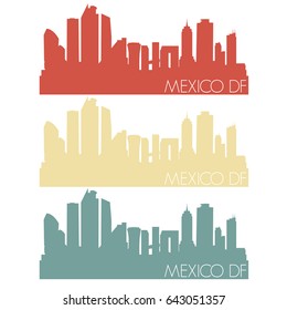 Mexico D F Skyline Silhouette City Stamp Vector Color Vintage Set