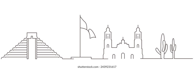 Mexico Dark Line Simple Minimalist Skyline With White Background