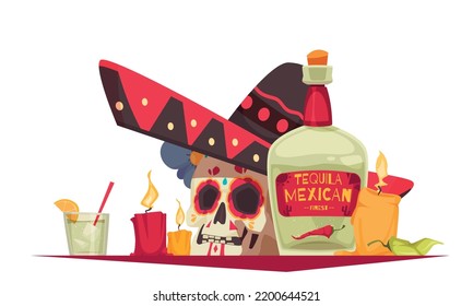Mexico day of dead concept with festival drink symbols flat vector illustration