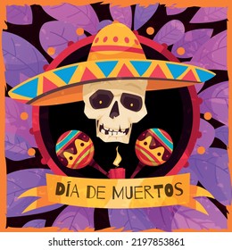 Afiche del Día de México con sombrero y símbolos musicales ilustración vectorial plana