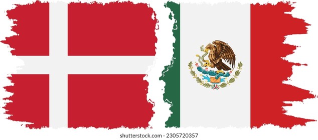 Mexico and Denmark grunge flags connection, vector