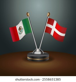 Mexico and Denmark table flags relation  with gradient backgrund. Vector Illustration