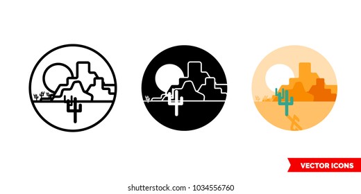 Mexico desert icon of 3 types: color, black and white, outline. Isolated vector sign symbol.