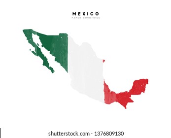 Mexico detailed map with flag of country. Painted in watercolor paint colors in the national flag.