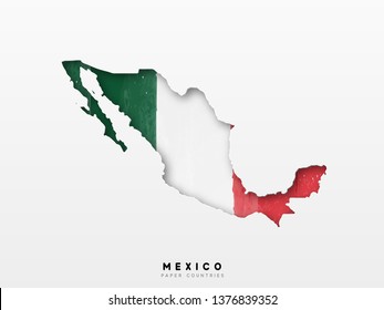 Mexico detailed map with flag of country. Painted in watercolor paint colors in the national flag.