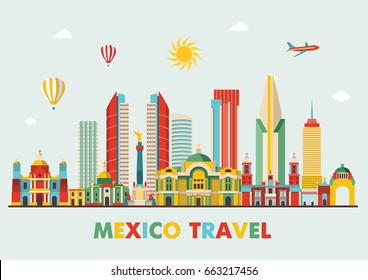 Mexico detailed skyline. Vector illustration 