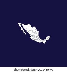mexico detailed white map isolated on dark blue background 