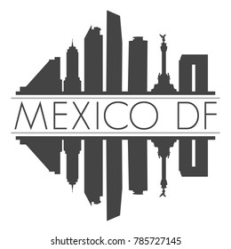 Mexico DF America Skyline Vector Art Mirror Silhouette Emblematic Buildings