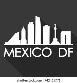 Mexico DF Flat Icon Skyline Silhouette Design City Vector Art Famous Buildings