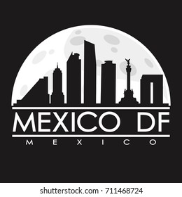 Mexico DF Full Moon Night Skyline Silhouette Design City Vector Art