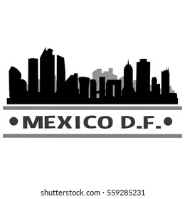 Mexico D.F. Skyline Silhouette. Landscape City Design. Vector Cityscape Icon.   