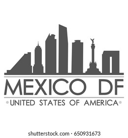 Mexico DF Skyline Silhouette Skyline Stamp Vector City Design.