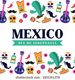 Mexico dia de la independencia with symbols frame design, Culture theme Vector illustration