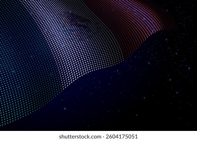 Mexico digital flag made of dots, waving over a starry dark background