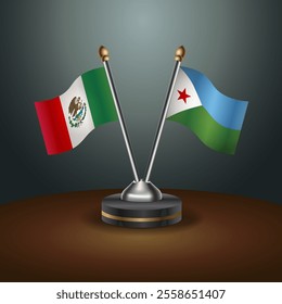 Mexico and Djibouti  table flags relation  with gradient backgrund. Vector Illustration