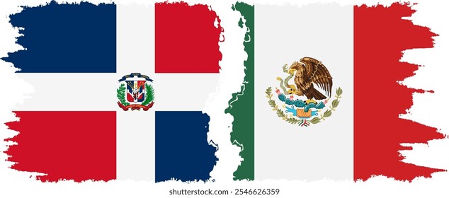 Mexico and Dominican Republic grunge flags connection, vector