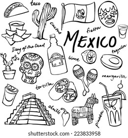 Mexico doodle icons set