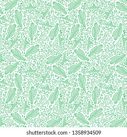 Mexico doodle pattern with sombrero, cactus and coctail margarita. Green background for paper and cover.