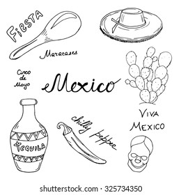 Mexico doodle set for web, posters, banner and other