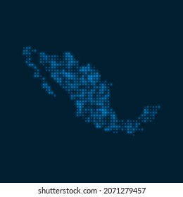 México salpicó un mapa brillante. Forma del país con bombillas azules brillantes. Ilustración vectorial.