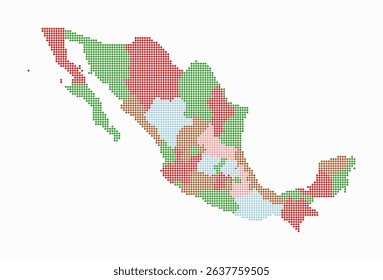 Mexico dotted map. Digital style map of the country on white background. Mexico shape with circle dots. Colored dots style. Small size circles. Creative vector illustration.