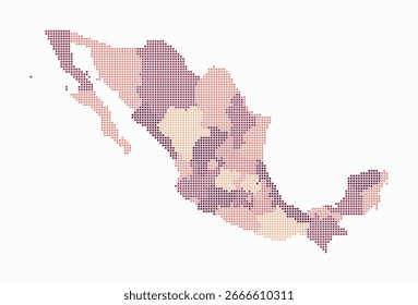Mapa punteado de México. Mapa de estilo digital del país sobre fondo blanco. Forma de México con puntos cuadrados. Estilo de puntos de colores. Pequeños cuadrados de tamaño. Ilustración vectorial de tendencia.