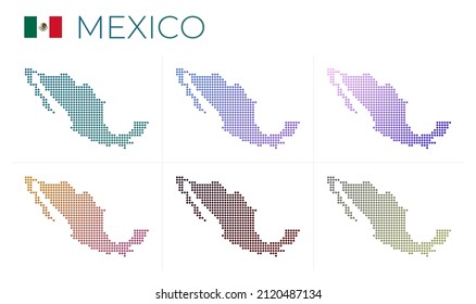 Mexico dotted map set. Map of Mexico in dotted style. Borders of the country filled with beautiful smooth gradient circles. Artistic vector illustration.