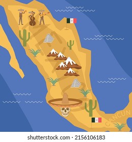 mexico gezeichneter Kontinent mit lokalen Merkmalen