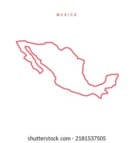 Mexico editable outline map. Mexican red border. Country name. Adjust line weight. Change to any color. Vector illustration.