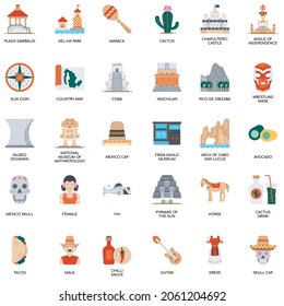 Mexico Elements flat vector icon collection set