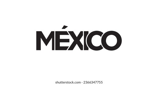 Mexico emblem for print and web. Design features geometric style, vector illustration with bold typography in modern font. Graphic slogan lettering isolated on white background.