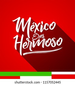 Mexico eres hermoso, Mexico you are beautiful spanish text, vector lettering illustration