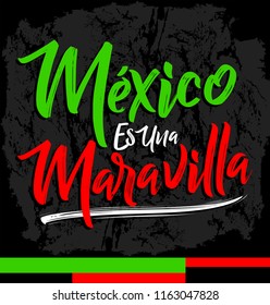 Mexico es una Maravilla, Mexico is a wonder, spanish text, vector lettering illustration