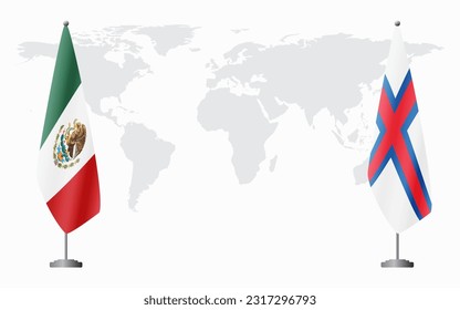 Mexico and Faroe Islands flags for official meeting against background of world map.