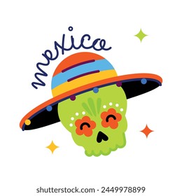 Mexico festival of day of dead, flat style sticker 