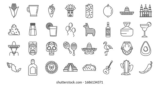 Mexico fiesta icons set. Outline set of Mexico fiesta vector icons for web design isolated on white background