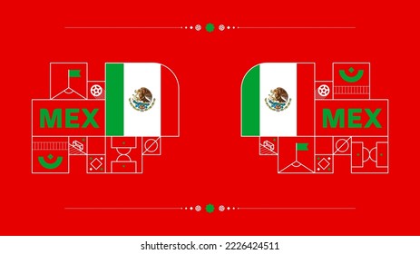 mexico flag for 2022  world, Qatar football cup tournament. isolated National team flag with geometric elements for 2022 soccer or football Vector illustration.