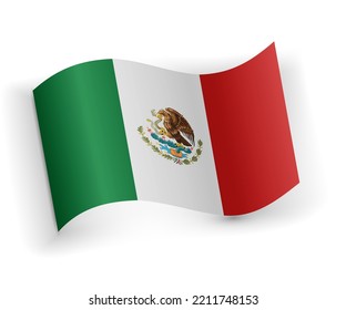 Mexico flag bended and lying on white background
