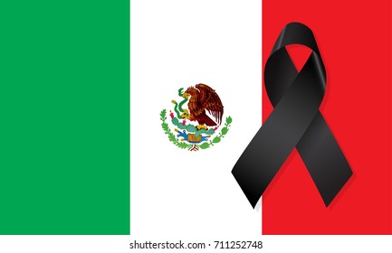 Mexico flag with black ribbon vector