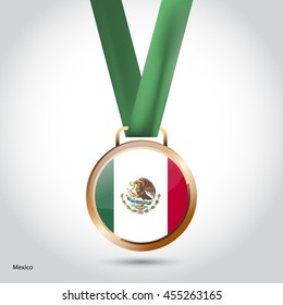 Mexico Flag in Bronze Medal. Vector Illustration. RIO Olympic Game Bronze Medal. Vector Illustration