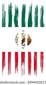 Pintura de pincel de la bandera de México con textura aislada en png o fondo transparente. Ilustración vectorial  