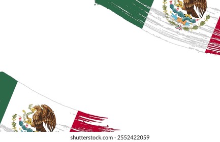 Bandera de México con efecto de trazo de pincel, trazo de pincel Grunge. Diseño de bandera de pintura de acuarela.