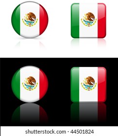 Mexico Flag Buttons on White and Black Background Original Vector Illustration