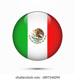 Mexico flag circle shape button glass texture vector illustration