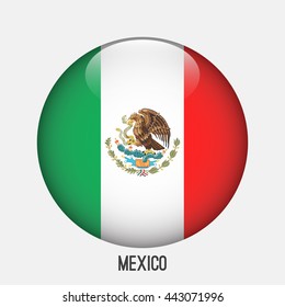 Mexico Flag In Circle Shape. Transparent,glossy,glass Button