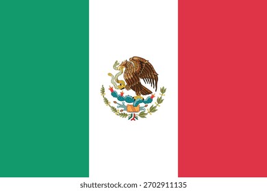 Mexiko-Flagge, klare Linien, Vektorgrafik mit leicht erweichten Farben, 2 x 3 Proportionen