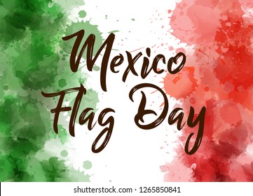 Mexico Flag Day. Background with watercolored grunge design. Flag day holiday concept background. Abstract watercolor splashes in Mexico flag colors