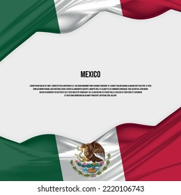 Mexico flag design. Waving Mexican flag made of satin or silk fabric. Vector Illustration.