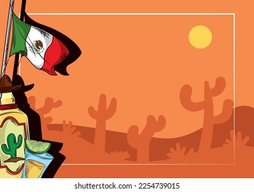 mexico flag and drink on desert background
